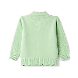 Babyhug Knit Full Sleeves Front Open Sweaters With Cable Design & Floral Embroidery - Mint