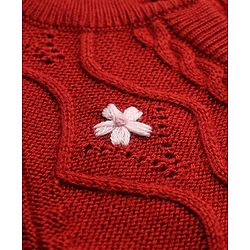 Babyhug Knit Front Open Sweaters with Full Sleeves and Floral Embroidery in Red for 6-9 Months