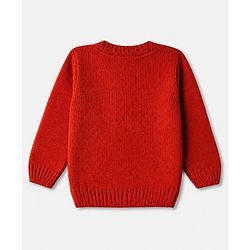 Babyhug Knit Front Open Sweater with Full Sleeves and Flower Embroidery - Rust
