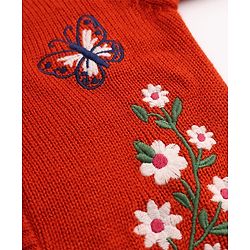 Babyhug Knit Front Open Sweater with Full Sleeves and Flower Embroidery - Rust