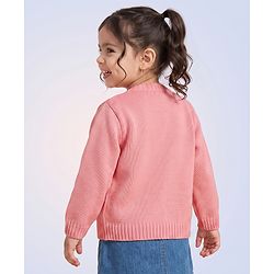 Babyhug Knit Front Open Sweater with Full Sleeves and Flower Embroidery - Rust