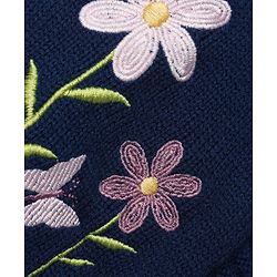 Babyhug Knit Full Sleeves Front Open Sweaters with Floral Design - Navy Blue