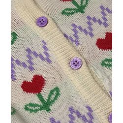 Babyhug Knit Full Sleeves Front Open Sweaters With Floral Design - White