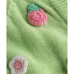 Babyhug Knit Full Raglan Sleeves Front Open Sweater with Floral Applique - Limegreen