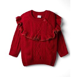 Babyhug Knit Full Sleeves Pullover Sweater With Cable Knit Design - Red