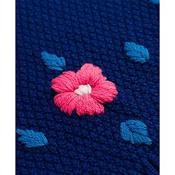 Babyhug Knit Full Sleeves Pullovers With Text & Floral Embroidery - Navy Blue