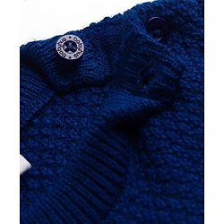 Babyhug Knit Full Sleeves Pullovers With Text & Floral Embroidery - Navy Blue
