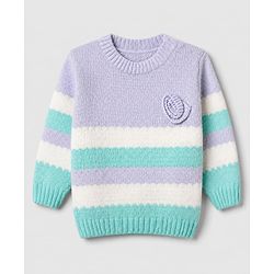 Babyhug Knit Full Sleeves Striped Pullovers - Purple
