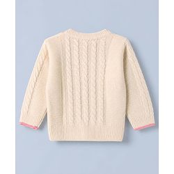 Babyhug Knit r Full Sleeves Pullover With Flower Embroidery & Cable Knit Design - White