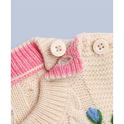 Babyhug Knit r Full Sleeves Pullover With Flower Embroidery & Cable Knit Design - White