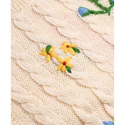 Babyhug Knit r Full Sleeves Pullover With Flower Embroidery & Cable Knit Design - White