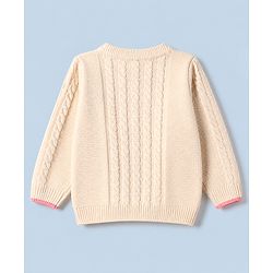 Babyhug Knit r Full Sleeves Pullover With Flower Embroidery & Cable Knit Design - White