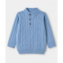 Babyhug Cable Knit Pullover with Full Sleeves in Light Blue