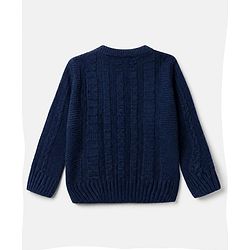 Babyhug Knit Full Sleeves Pullover with Floral Embroidery & Cable Knit Design - Navy Blue