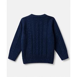 Babyhug Knit Full Sleeves Pullover with Floral Embroidery & Cable Knit Design - Navy Blue