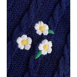 Babyhug Knit Full Sleeves Pullover with Floral Embroidery & Cable Knit Design - Navy Blue