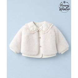 Babyhug Fur Woven Jacket with Full Sleeves and Peter Pan Collar - Offwhite