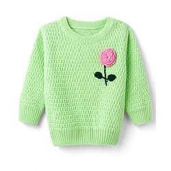 Babyhug Knit Full Sleeves  Pullover With Cable Knit Design & Floral Embroidery - Light Green