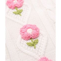 Babyhug Full Sleeves Pullovers With Cable Knit & Floral Design - White