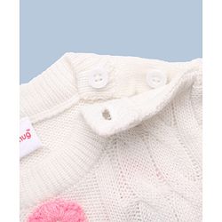 Babyhug Full Sleeves Pullovers With Cable Knit & Floral Design - White