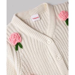 Babyhug Knit Full Sleeves Front Open Sweater with Rose Applique - White