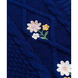 Babyhug Knit Full Sleeves Front Open Sweaters With Cable Design & Floral Embroidery  - Navy Blue