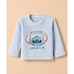 Babyhug Disney 100% Cotton Fleece Knit Full Sleeves Winter Wear Suit With Stitch Graphic - Light Blue