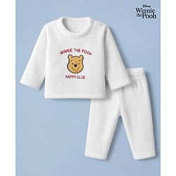 Babyhug Disney 100% Cotton Fleece Knit Full Sleeves T-Shirt and Pant Set with Winnie The Pooh Graphic in White