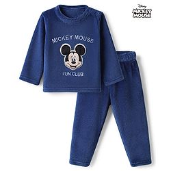 Babyhug Disney 100% Cotton Fleece Knit Full Sleeves Winter Wear Suit With Mickey Mouse Graphic - Navy Blue