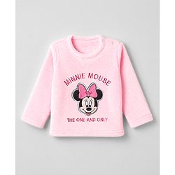 Babyhug Disney Fleece 100% Cotton Knit Full Sleeves Winter Wear Suit With Minnie Mouse Graphic - Light Pink