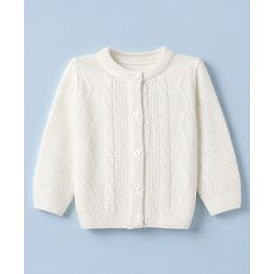 Babyhug Knit Front Open Full Sleeves Sweater and Pant Set with Cable Knit Off White