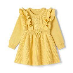 Babyhug Knit Full Sleeves Woollen Dress With Cable Knit Design - Yellow
