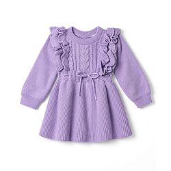 Babyhug Knit Full Sleeves Woollen Dress With Cable Knit Design - Yellow