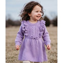 Babyhug Knit Full Sleeves Woollen Dress With Cable Knit Design - Yellow