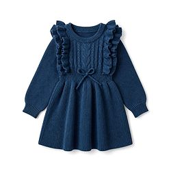 Babyhug Knit Full Sleeves Woollen Dress With Cable Knit Design - Yellow