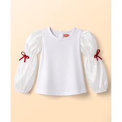 Babyhug Velvet Woven Full Sleeves Frock With Inner Tee Bow Applique - Red