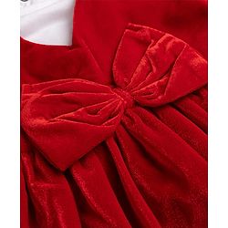 Babyhug Velvet Woven Full Sleeves Frock With Inner Tee Bow Applique - Red
