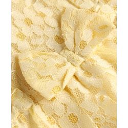 Babyhug Mesh Woven Half Sleeves Frock With Floral Print & Bow Applique - Yellow
