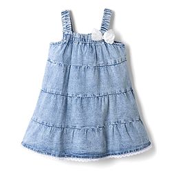 Babyhug Denim Woven Sleeveless Frock With Bow Applique - Blue