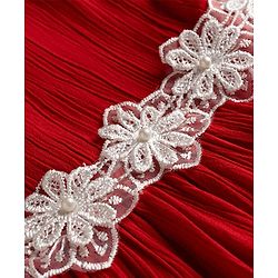 Babyhug Woven Half Sleeves Frock With Floral Lace Detailing - Red
