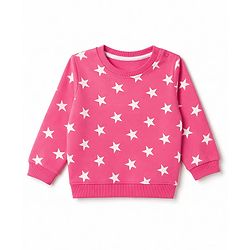 Babyhug Cotton Knit Full Sleeves Winter Wear Co-ords With Star Design - Pink