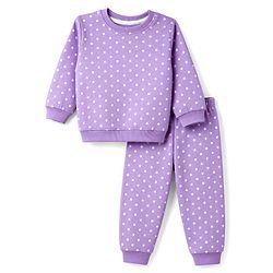 Babyhug Cotton Knit Full Sleeves Winter Wear Co-ords With Polka Dot Design - Lavender