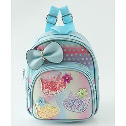 Babyhug Fashion Backpacks With Bow & Floral Applique -Blue