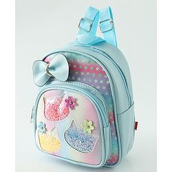 Babyhug Fashion Backpacks With Bow & Floral Applique -Blue