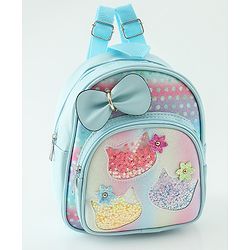 Babyhug Fashion Backpacks With Bow & Floral Applique -Blue