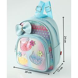 Babyhug Fashion Backpacks With Bow & Floral Applique -Blue