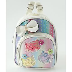Babyhug Fashion Backpacks With Bow & Floral Applique -Blue