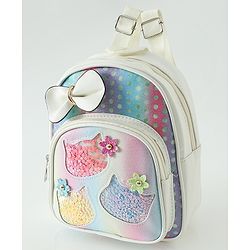 Babyhug Fashion Backpacks With Bow & Floral Applique -Blue