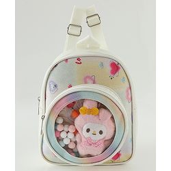 Babyhug Fashion Backpacks With Labubu Doll Applique - Beige