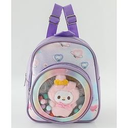 Babyhug Fashion Backpacks With Labubu Doll Applique - Beige